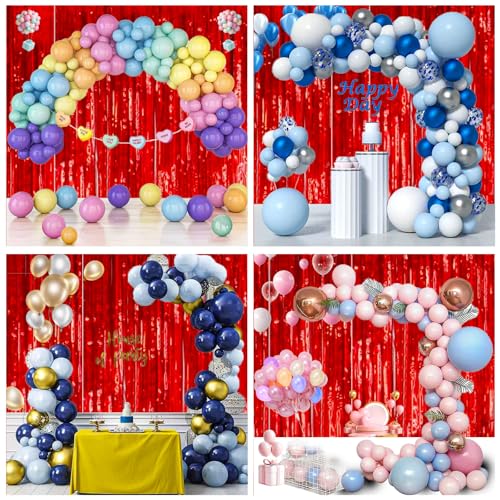 Shiny Red Foil Fringe Curtain Backdrop for Party Photo Booth Decorations - 3 Pack