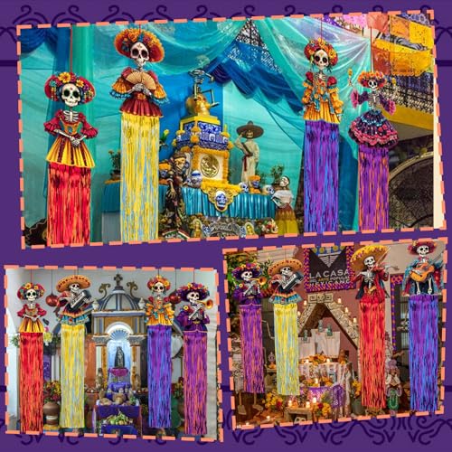 SNILOAW 8 Pcs Day of The Dead Sugar Skull Hanging Decorations - Skull a