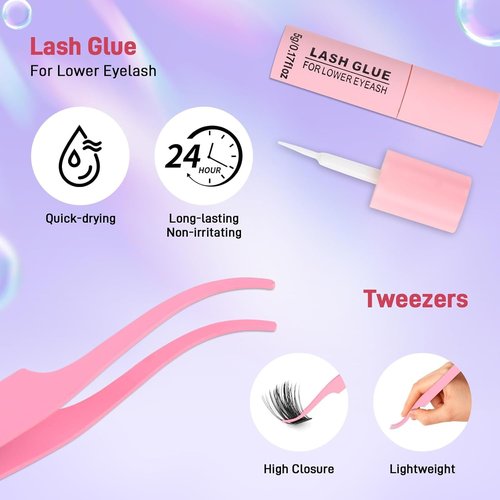 Fenshine Cluster Lashes Individual Lashes Kit 3D WISPY LASH KIT 10-18mm Length，4 in 1 DIY Eyelash Extension Individual Soft False for Personal Use at Home