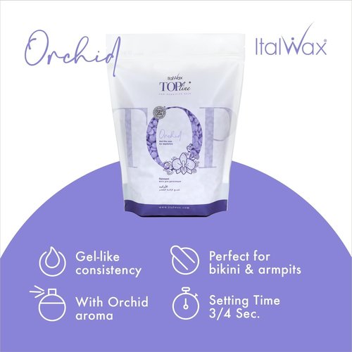 Italwax Top Line Orchid Hard Wax Beads 1.65 lb (750 g) – Transparent Fast-Setting Jelly Wax with Floral Fragrance for Bikini & Underarms, Strong Grip, Professional Use – Made in Italy