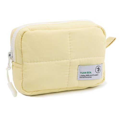 Veki Puffy Makeup Bag, Travel Cosmetic Bags for Women, Cute Quilted Make up Pouch, Toiletry Organizer Travel Essentials and Rectangular Quilted (Yellow, Small)