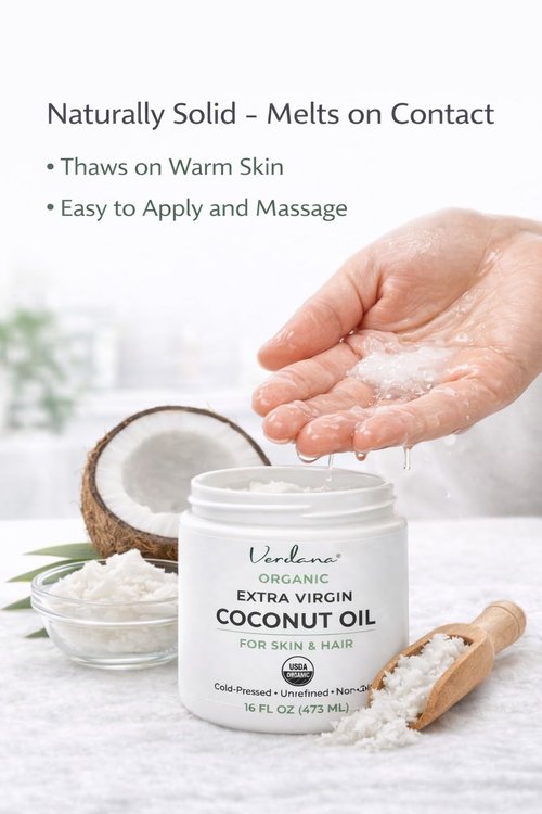 Verdana Extra Virgin Organic Coconut Oil for Skin – Rich Daily Moisturizer for Body & Dry Skin, Also for Hair Care – Unrefined, Cold Pressed, USDA Organic, 16 fl oz Jar