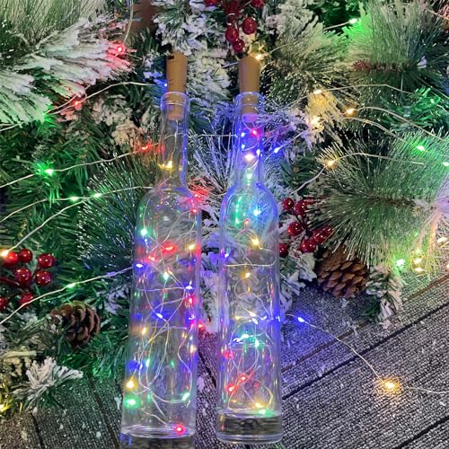 6 Pack Multicolor Bottle Lights - 20 LED, 6.6ft, Dual Battery Pack