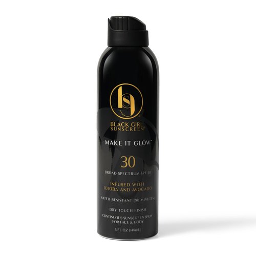 Black Girl Sunscreen Make it Glow Sunscreen Spray for Face & Body- SPF 30, Skin Protection for Travel & Beach, Water Resistant for 80 minutes, Ultra Sheer, No White Cast for Melanin Rich Skin- 5 fl oz