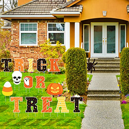 Halloween Yard Signs with Stakes - Trick or Treat, Pumpkin, Spider Decor Set