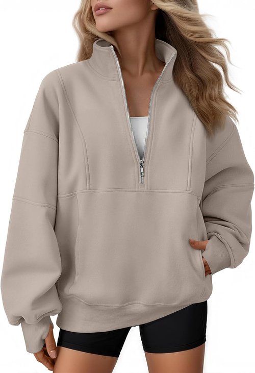 AUTOMET Women's Oversized Quarter Zip Sweatshirt - Cozy Fleece Pullover Hoodie for Fall Workouts