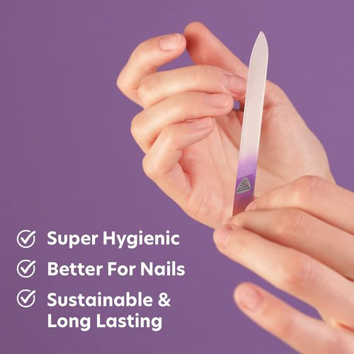 Bona Fide Beauty - Premium Czech Glass Fingernail File with Case - Gentle & Durable Manicure Tool | Gold Violet