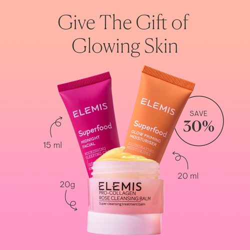 ELEMIS Way To Glow Skincare Kit - Travel Set with Rose Cleansing Balm, Glow Moisturizer & Midnight Facial