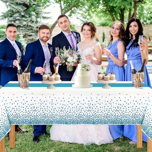 White and Blue Plastic Tablecloth 54x108 Inch Rectangular Disposable Cover for Parties