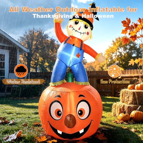 8FT Fall Thanksgiving Inflatable with Built-in LEDs - Orange