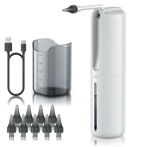 Ear Wax Removal - Electric Ear Irrigation Flushing System, Water Powered Ear Cleaner with 4 Pressure Modes, Safe and Effective Ear Cleaning Tool, Water Resistant USB Rechargeable (White)