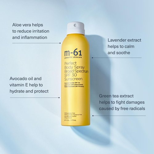 M-61 Sunscreen Spray SPF 30 - Lightweight Clear Mist, Water Resistant | Vitamin E & Aloe | 6 Fl Oz
