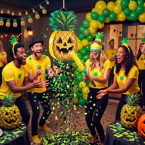Spooky Pineapple Piñata - 16 Inch Halloween Party Decoration with Stick & Confetti