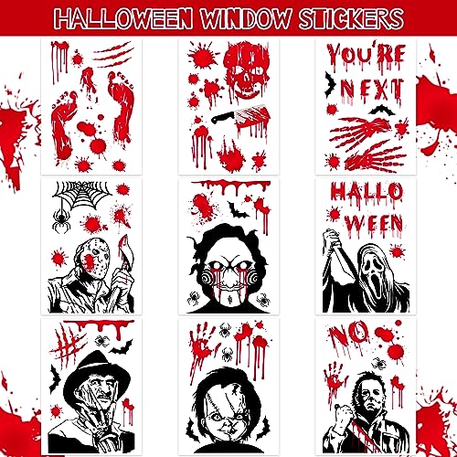 Auzesto Scary Halloween Window Clings Set - Bloody Handprints, Footprints & Ghosts, Waterproof, Retro Style, 9 Sheets