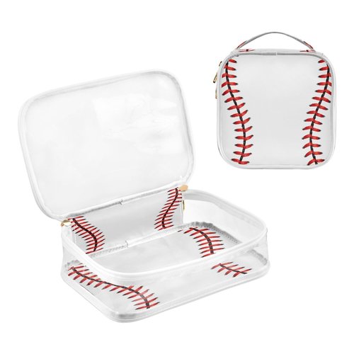 ALAZA Baseball Red Lace 2 Pcs Storage Bags Zippered Organizers Cosmetics Travel Case Toiletry Bag Transparent Tote Bags