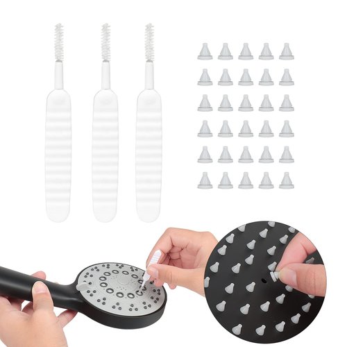 NearMoon Shower Head Replace Parts- 3pcs Shower Nozzle Cleaning Brushes+ 30pcs Silicone Nozzles, Anti-Clogging Cleaning Kit for ShowerHead Replacement, Let Shower Head Keep Working