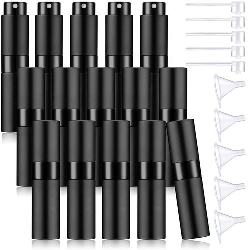 Remerry 15 Pcs 8 ml Perfume Atomizer Refillable Small Perfume Spray Bottle Empty Portable Travel Sprayer with 5 Funnel 5 Pump Transfer Tool(Black)