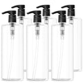 Bar5F Empty Shampoo Bottles with Pumps (32oz/1Liter/Large) BPA-Free PETE1 Plastic Bottle Crystal-Clear (Pack of 6)
