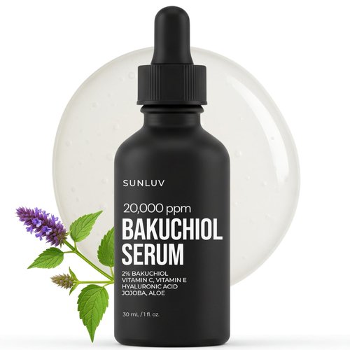 SUNLUV Bakuchiol Serum for Face - 2% Retinol Alternative with Hyaluronic Acid & Vitamin C | Anti-Aging Hydration for Sensitive Skin - 1 oz