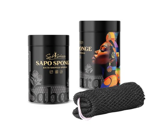 SubSahara African Net Sponge Authentic - 1 Pieces Gentle Exfoliation Scrubber for All Skin Types, Bath Sponge with Knots, Travel Portable (Black)