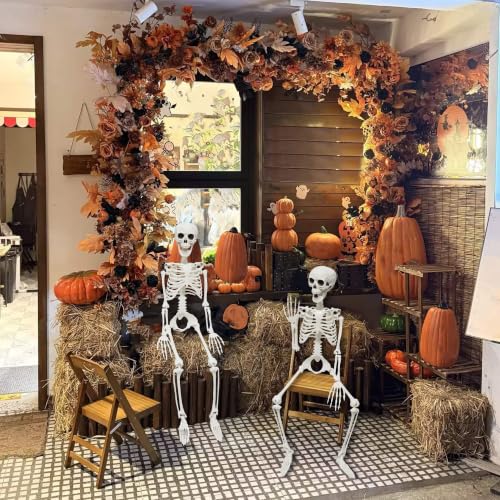 Gray 2-Pack Life Size Skeletons with Posable Joints for Halloween Decor - 3 Ft