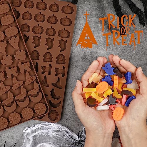 Halloween Gummy Candy Mold Set with 60 Cavities - Pumpkin, Ghost, Vampire, Cat, Bat, Moon Shapes