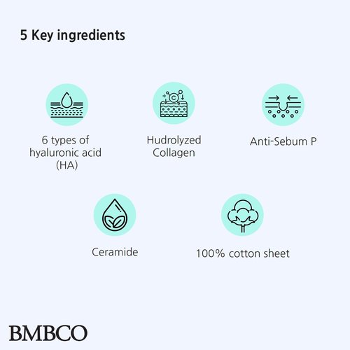 BMBCO Collagen Booster Ampoule Sheet Mask, Skin Lifting Wolume Up, Deep Hydating with Hyauronic Acid, Glacier Water, Redness Remover, 5 Sheets in 1 Pack