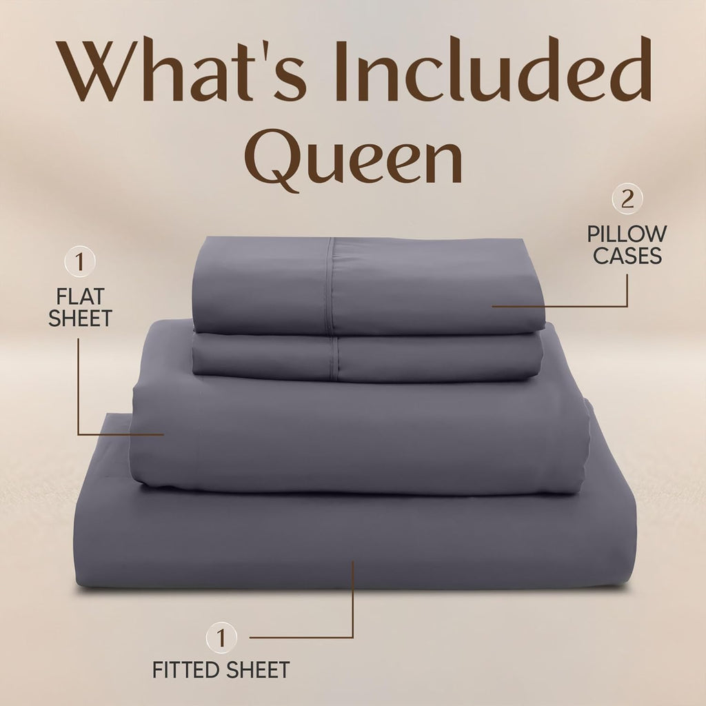 Utopia Bedding Queen Size Sheet Set - Soft, Breathable Microfiber, 4-Piece in Grey | Oeko Tex Certified