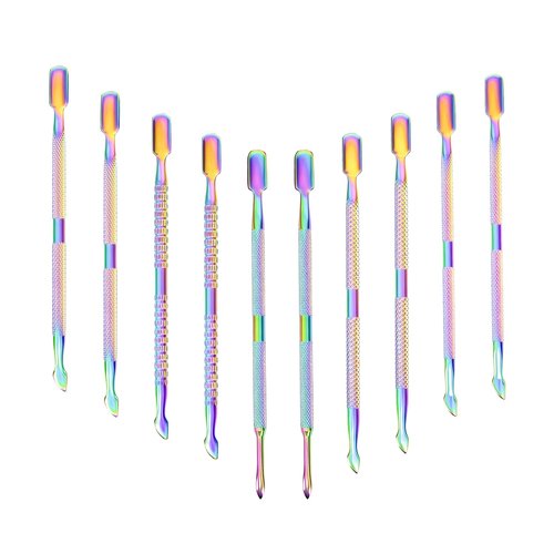 10Pcs Cuticle Pusher Remover and Cutter, Creatiee Double Ended Stainless Steel Cuticle Cleaner Nail Gel Polish Removal, Manicure Pedicure Nail Tools for Fingernails Toenails (Colorful)