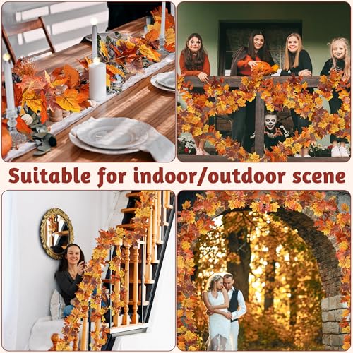 Helimoto Fall Maple Leaf Garland 4 Pack - 23.6FT Autumn Halloween Decor - Brownyellow