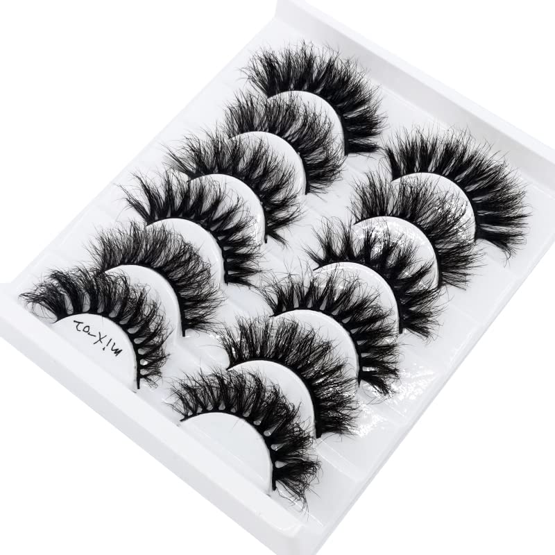 False Eyelashes 6 Pairs Cat-Eye Fluffy Faux Mink Lashes 8D Wispy Style Mix-02