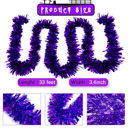 33ft Purple Christmas Tinsel Garland - Holiday Decor for Trees, Fireplace & More