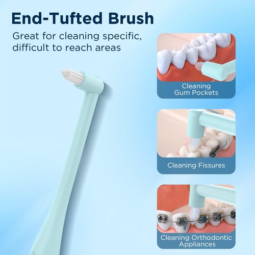 Fremouth End Tuft Toothbrush with Covers, Small Head for Hard-to-Reach Areas, Orthodontic Toothbrush for Braces, Soft Bristles for Adults, Individually Wrapped, 6-Pack