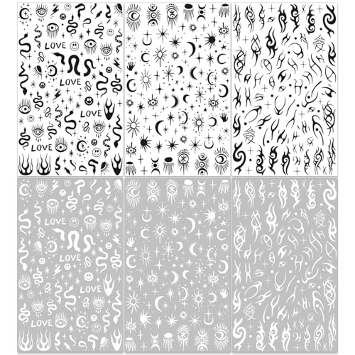 Gothic Nail Art Stickers - Black & White Moon Star Snake Fire Self-Adhesive 3D Decals - Halloween Punk Manicure - Variation of Gothic Snake
