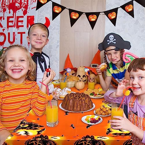 Halloween Haunted House Tablecloth Set - 3 Pcs Spooky Pumpkin Skeleton Table Covers, 54x72 Inch