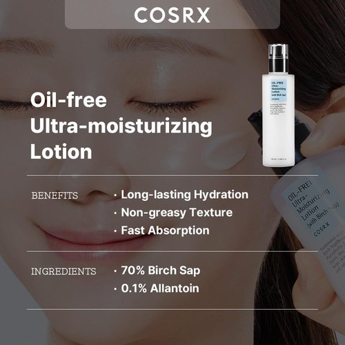 COSRX Oil-Free Lotion - Hydrating Daily Acne Facial Moisturizer with Birch Sap | 3.38 fl. oz / 100ml
