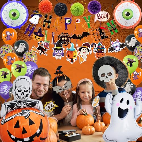 Halloween Party Decorations Set with Balloons Banner and Streamers – Ghost, Spider, Garland