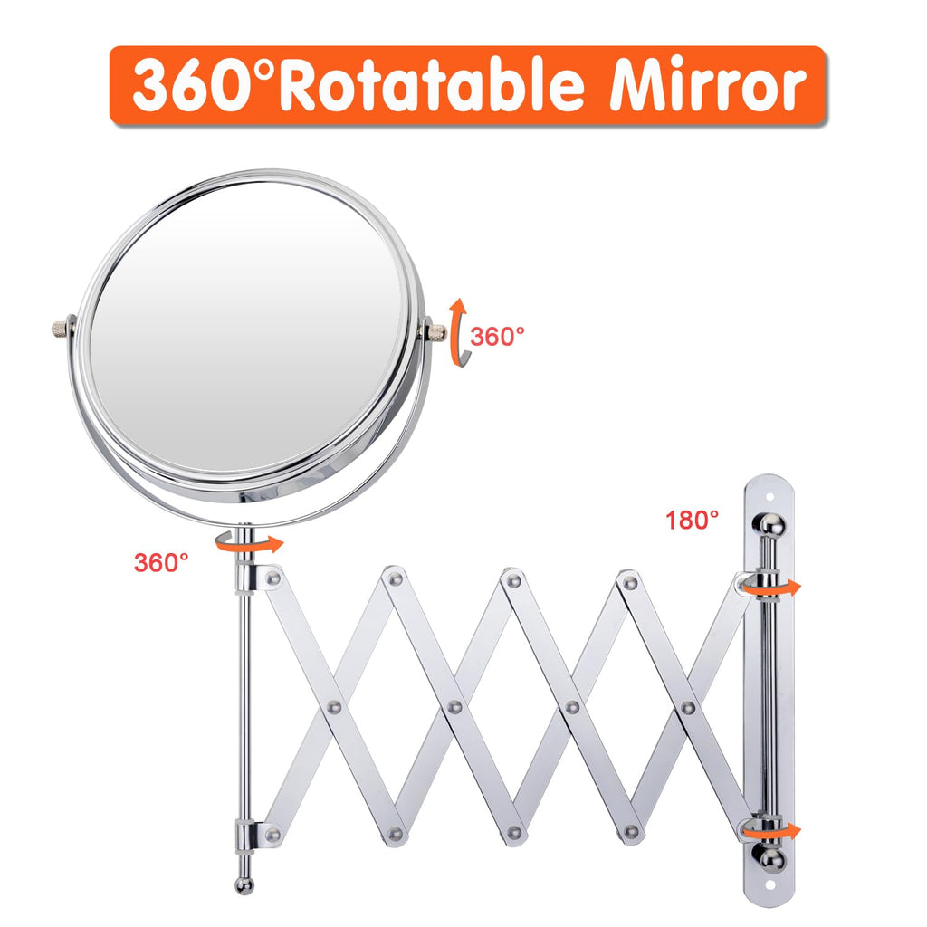 Welllink 7Inch Extendable Bathroom Makeup Mirror with Long Adjustable Arm, 1X/3X Magnification, High-Definition Glass, Chrome Finish, Space Saving Screw Mount
