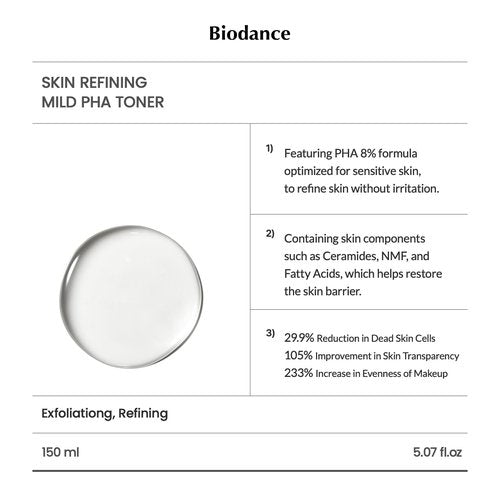 Biodance Mild PHA Toner - Gentle Exfoliating & Hydrating Face Toner for Sensitive Skin | 5.07 fl. oz (150ml)