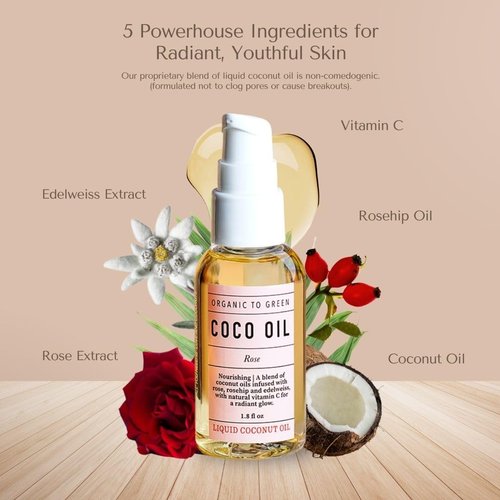 Organic to Green Rose Coco Oil & Vitamin C - Fast-Absorbing Face Serum & Skincare Moisturizer, 1.8 oz