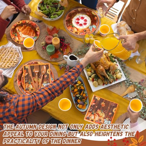 Pickmesh Autumn Pumpkin Disposable Party Plates Napkins Cups Set - 400 pcs