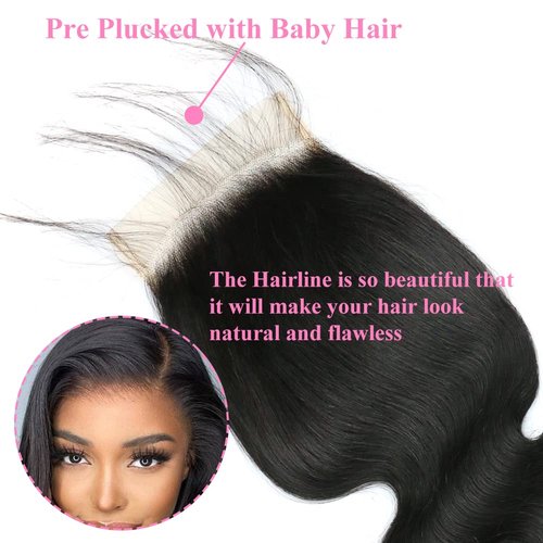 5x5 Transparent HD Lace Closure Only Body Wave Hair Closure Invisible Lace 12A Brazilian Virgin Remy Human Hair Closure 100% Human HairFree Part Pre Plucked Natural Black 16 Inch