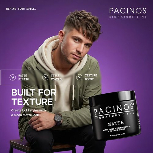 Pacinos Matte Hair Paste - Firm Hold Styling Wax for All Hair Types | Long-Lasting Definition, 4 fl. oz.