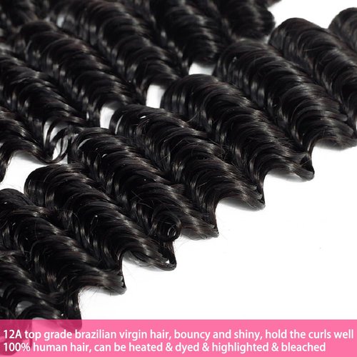 LXYANOO 12A Deep Wave Single Bundles Human Hair 22 Inch Brazilian Curly 1 Bundles Human Hair 100% Unprocessed Virgin Wet and Wavy Hair Weave 1B Black