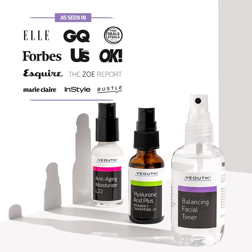 YEOUTH Valentine's Day Skin Care Set - Hydrating Hyaluronic Acid Serum, Vitamin C Toner & Moisturizer | 3-Piece Facial Gift Set