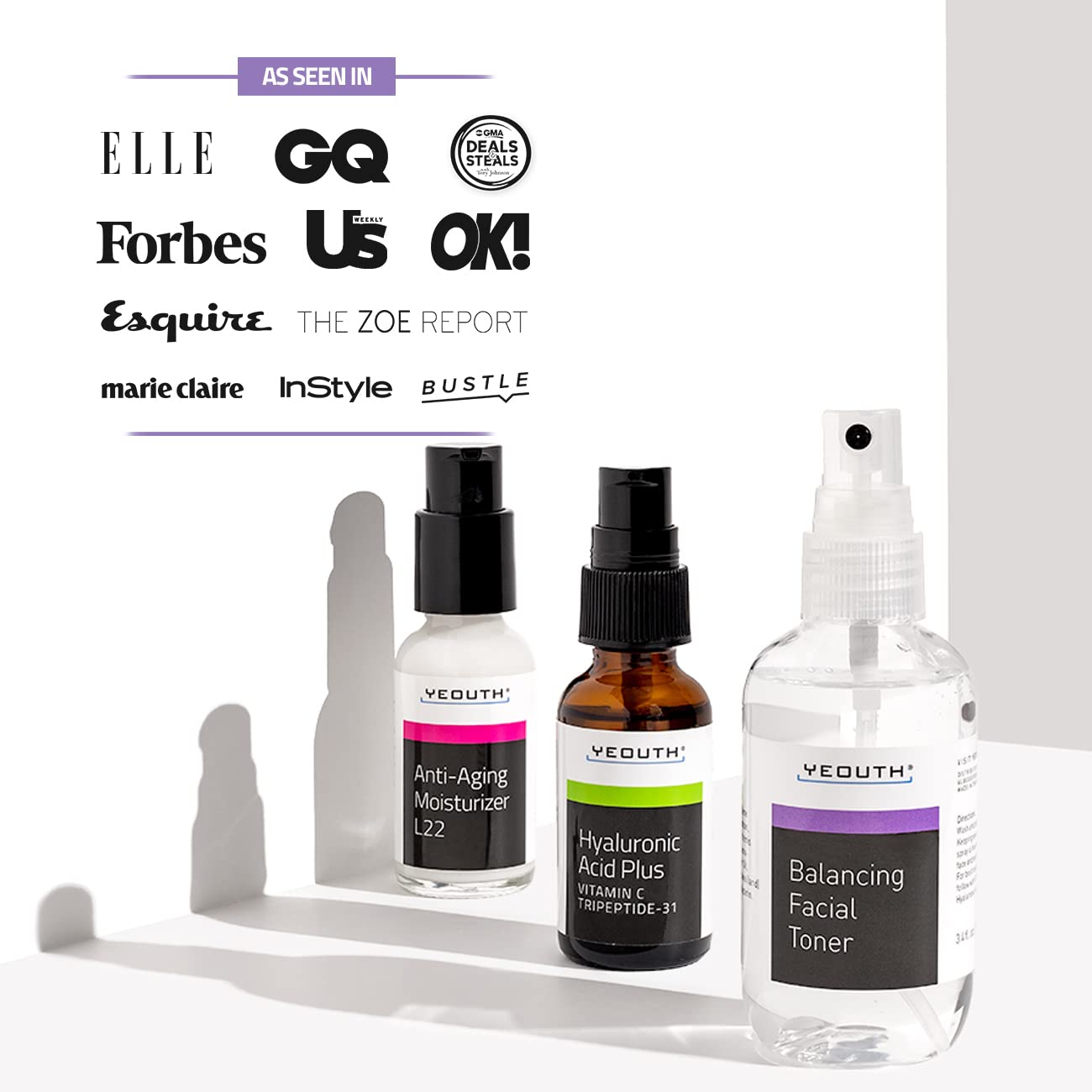 YEOUTH Valentine's Day Skin Care Set - Hydrating Hyaluronic Acid Serum, Vitamin C Toner & Moisturizer | 3-Piece Facial Gift Set