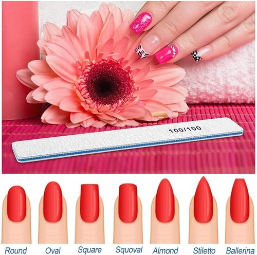 100 Pcs Professional Nail File - 100/100 Grit Nail Files, Acrylic Nail Files for Natural Nails, Nail Files and Buffers, Strong Nail File for Acrylic Nails, for Home and Salon Use