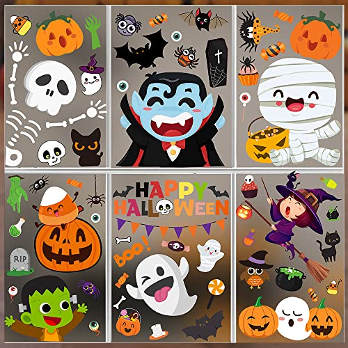 6 Sheet Halloween Window Clings - Cute Spooky Stickers for Kids & Home Decor