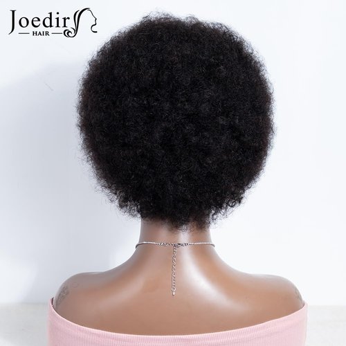 Joedir HAIR Short Afro Human Hair Wigs for Black Women Natural Black Afro Curly Wig Soft and Bouncy Glueless Wig 130% Density (Color: Natural)