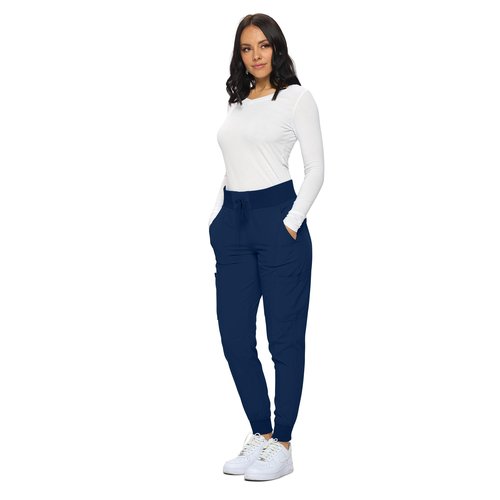 Monarch Uniforms Womens Jogger Scrubs Ribbed Jogger Scrub Pants for Women-Petite-(Navy Blue)-S